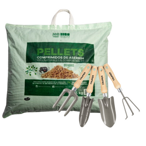 COMBO: Saco de pellets 17,5 kg + Herramientas de jardinería